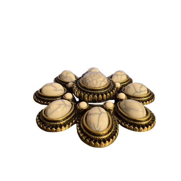 Premier Design Large Flower Brooch Pin Pendant Antique Gold Tone Acrylic 3" NWOT - Picture 3 of 6